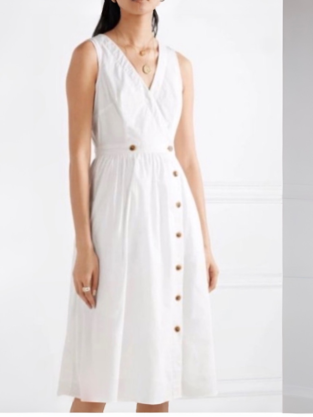 ✦ J. Crew Rosina Cotton Poplin Sleeveless Button-Front Dress | White | 12